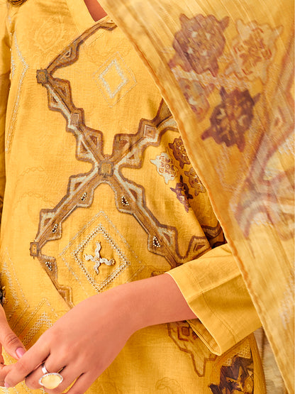 Zerina Yellow Blossom Pure Cotton Suit Set with Exquisite Handwork