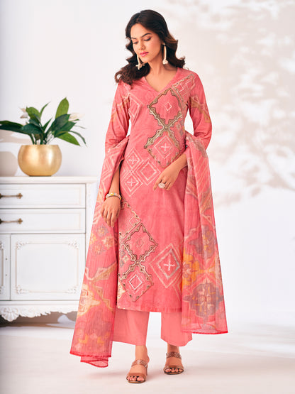 Zerina Blush Elegance Pure Cotton Unstitched Set with Exquisite Handwork