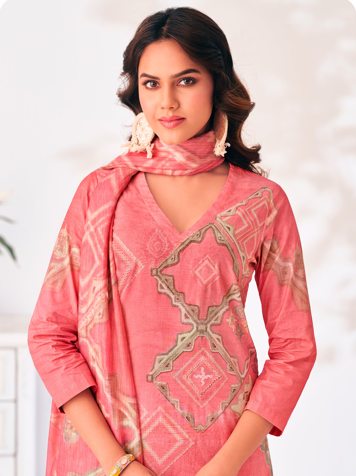 Zerina Blush Elegance Pure Cotton Unstitched Set with Exquisite Handwork