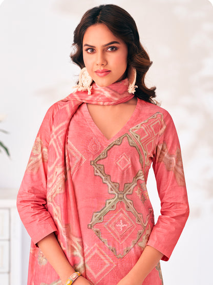 Zerina Blush Elegance Pure Cotton Unstitched Set with Exquisite Handwork