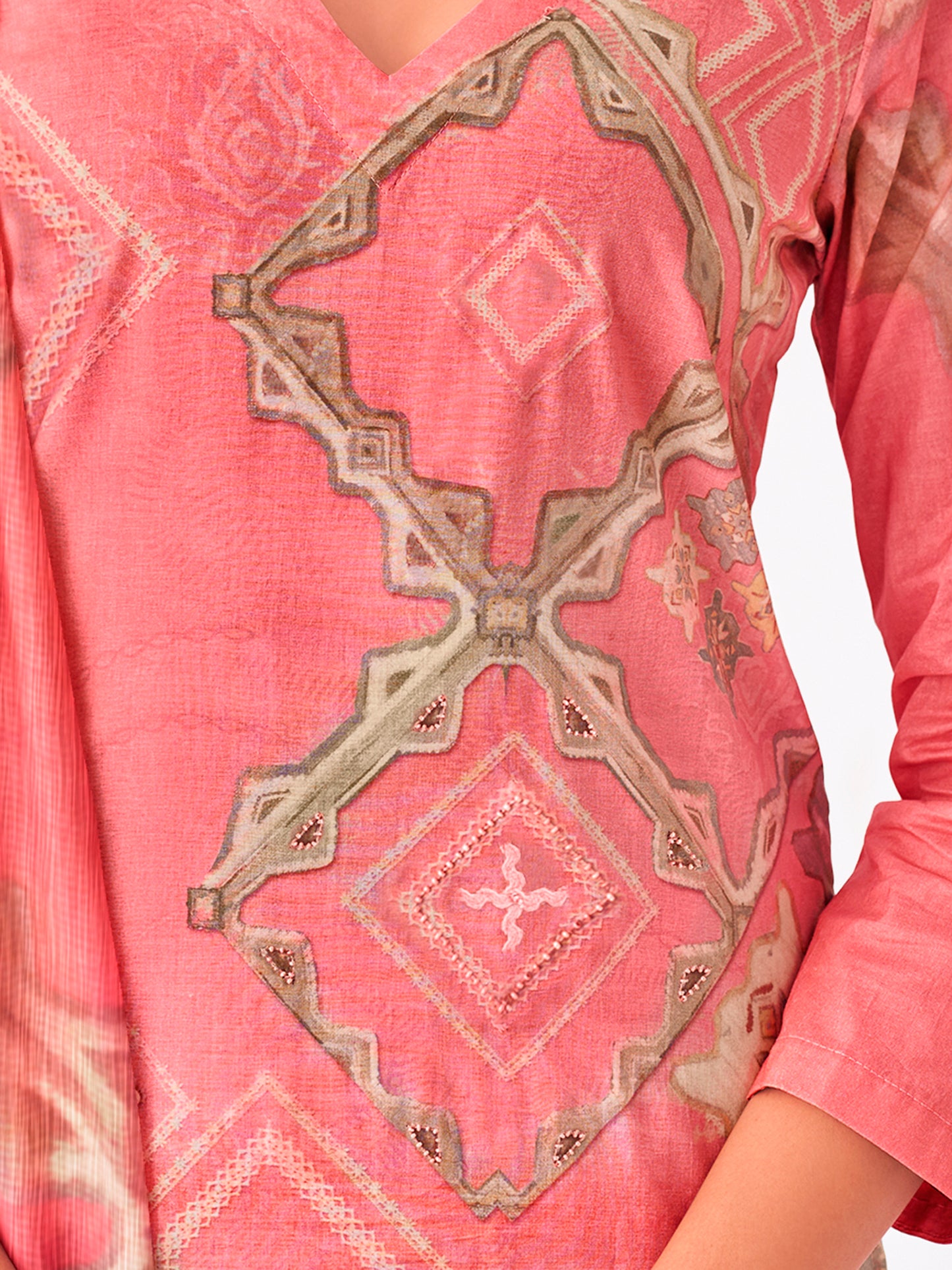 Zerina Blush Elegance Pure Cotton Unstitched Set with Exquisite Handwork