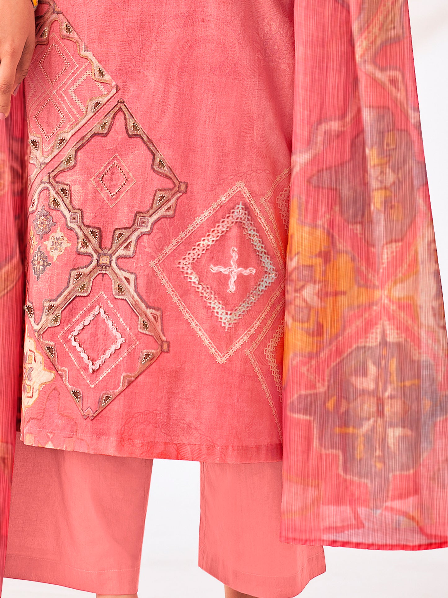 Zerina Blush Elegance Pure Cotton Unstitched Set with Exquisite Handwork