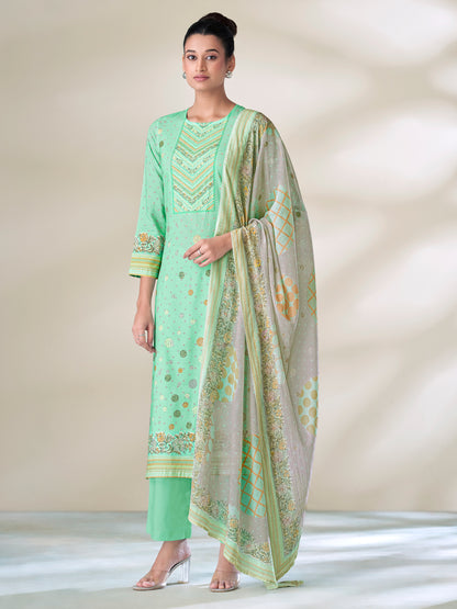 SHWET MINTGREEN Pure Cotton Suit Set with Handwork Elegance