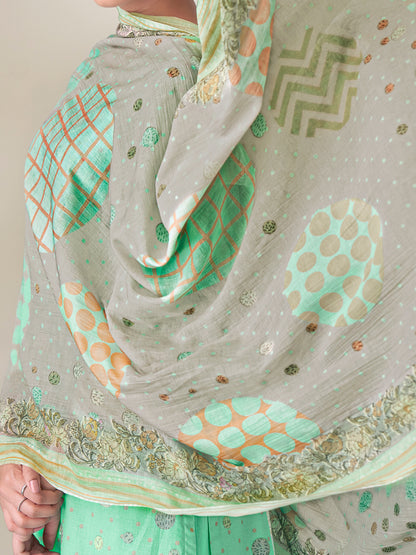 SHWET MINTGREEN Pure Cotton Suit Set with Handwork Elegance
