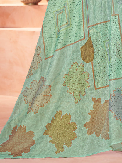 Suvya Light Green Pure Cotton Unstitched Set with Exquisite Handwork