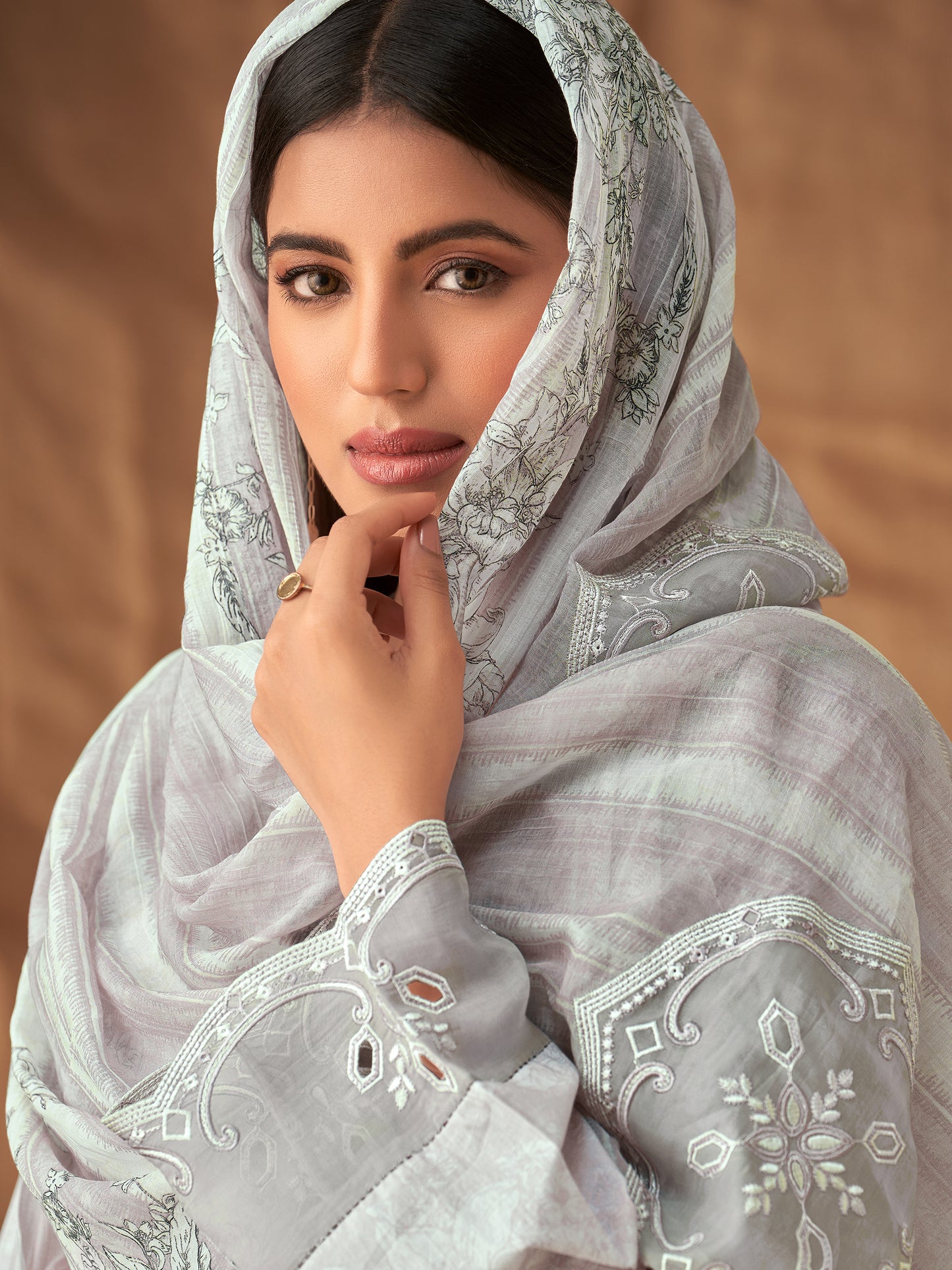 PRISHA LIGHTGREY Pure Cotton Suit Set with Intricate Handwork and Embroidery