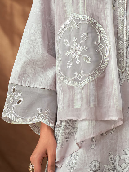 PRISHA LIGHTGREY Pure Cotton Suit Set with Intricate Handwork and Embroidery