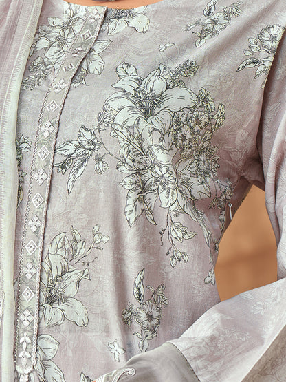 PRISHA LIGHTGREY Pure Cotton Suit Set with Intricate Handwork and Embroidery