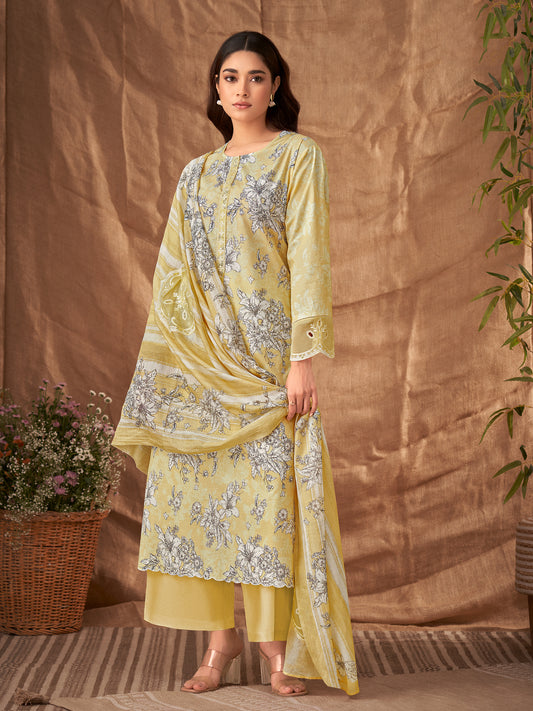 PRISHA MUSTARD Pure Cotton Suit Set with Exquisite Handwork and Embroidery