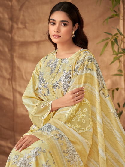 PRISHA MUSTARD Pure Cotton Suit Set with Exquisite Handwork and Embroidery