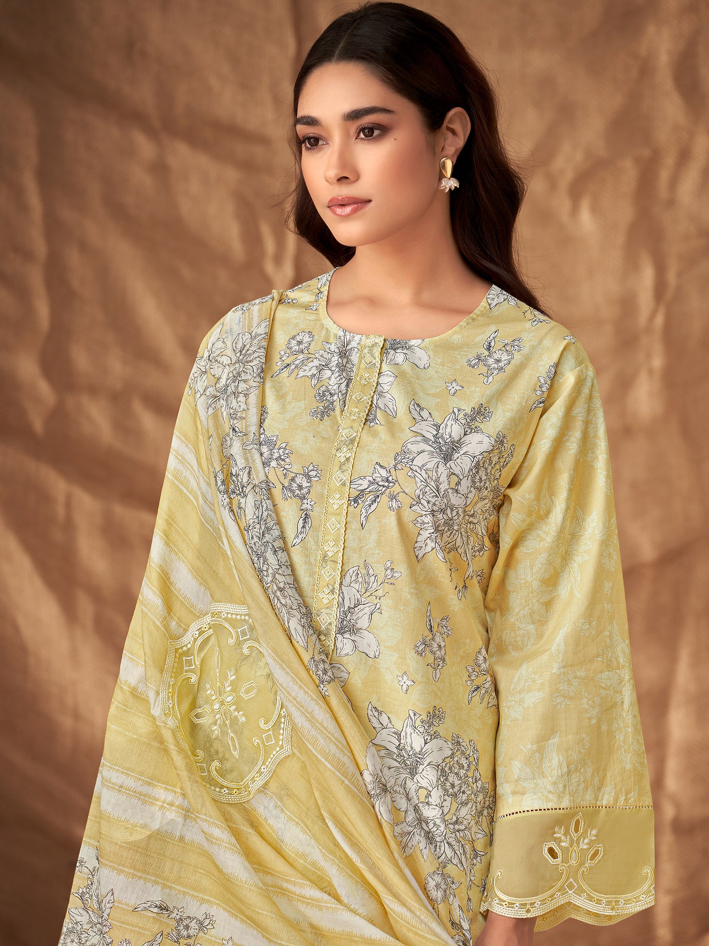 PRISHA MUSTARD Pure Cotton Suit Set with Exquisite Handwork and Embroidery