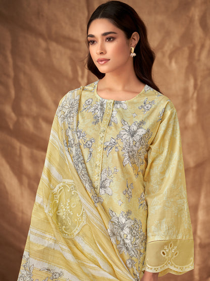 PRISHA MUSTARD Pure Cotton Suit Set with Exquisite Handwork and Embroidery