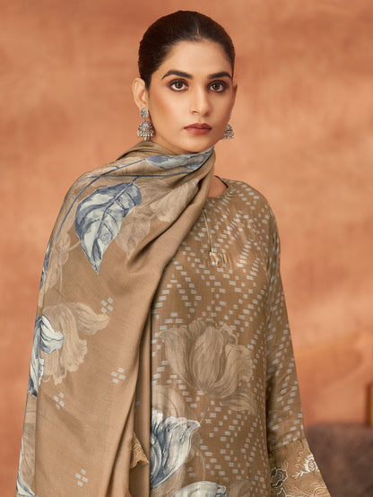 SANVI METALLIC BROWN Muslin SUIT Set With  Handwork &Embroidery Or Threadle