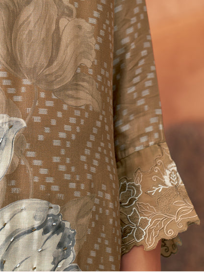 SANVI METALLIC BROWN Muslin SUIT Set With  Handwork &Embroidery Or Threadle