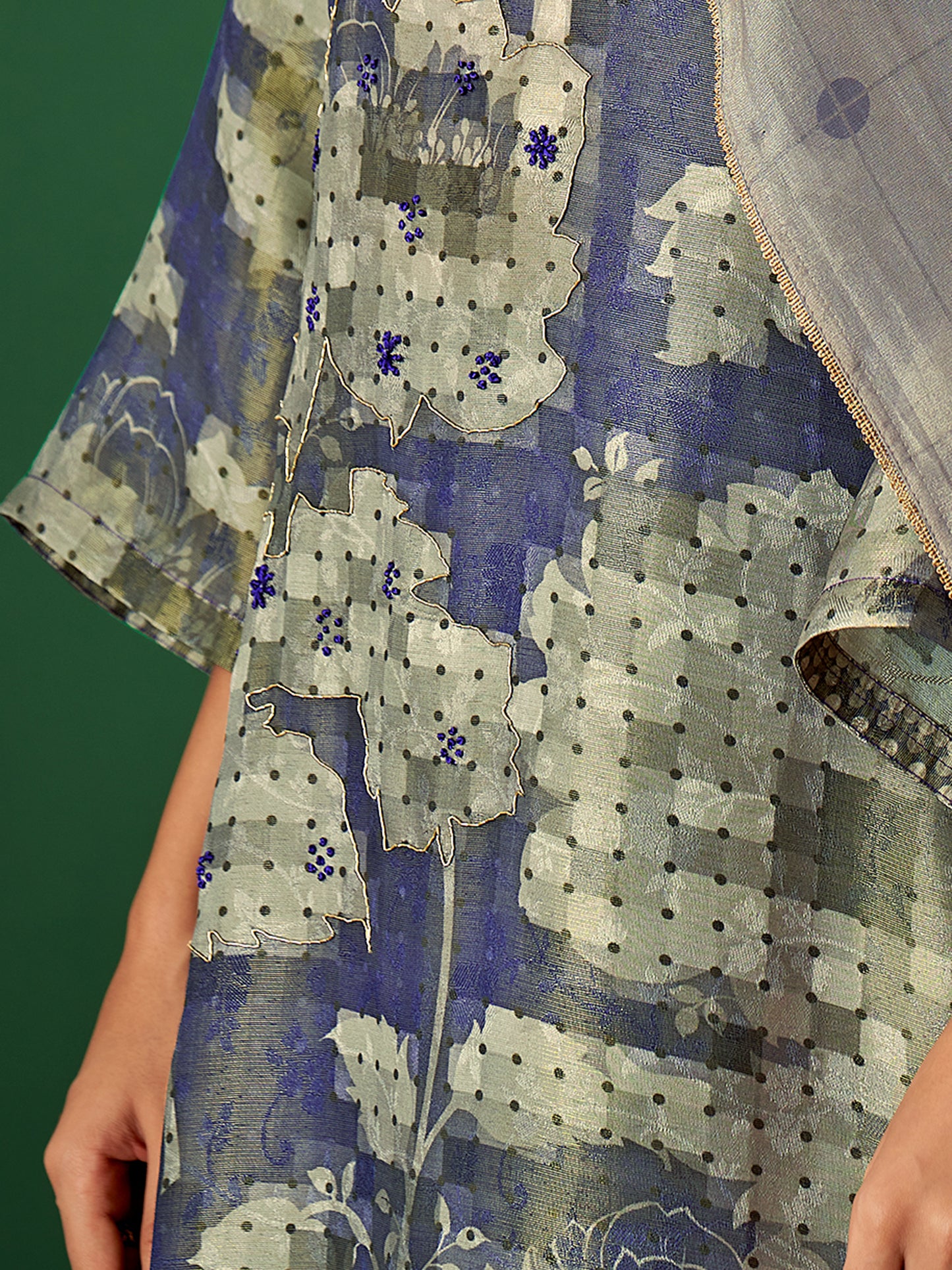 NIYATI Timeless Blue Pure Shimmer Jaquard Suit Set with Exquisite Handwork