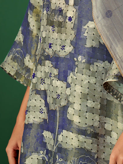 NIYATI Timeless Blue Pure Shimmer Jaquard Suit Set with Exquisite Handwork