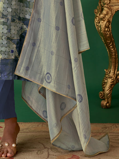 NIYATI Timeless Blue Pure Shimmer Jaquard Suit Set with Exquisite Handwork