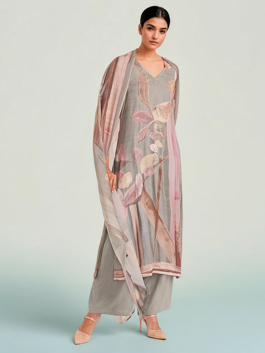 Zeenat Frost Grey Pure Cotton Suit Set with Exquisite Handwork