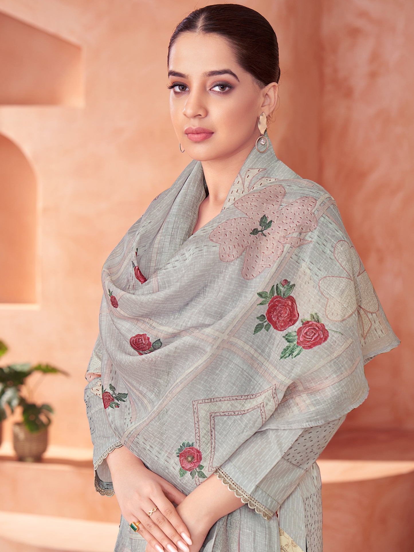 Suvya Grey Pure Cotton Suit Set with Exquisite Handwork