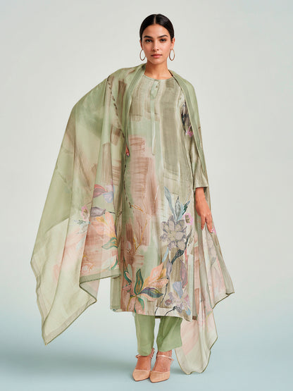 Zeenat Pista Glow Pure Cotton Unstitched Set with Exquisite Handwork