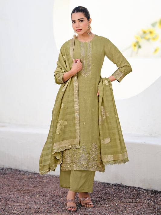 MUGHAL MEHANDI Pure Orgenza Linen Unstitched Set with Stunning Emroidery