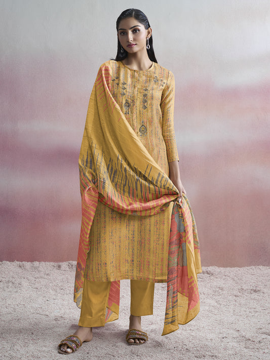 ROOP Radiant Yellow Pure Shimmer Tissue Suit Set with Exquisite Handwork & Elegant Embroidery