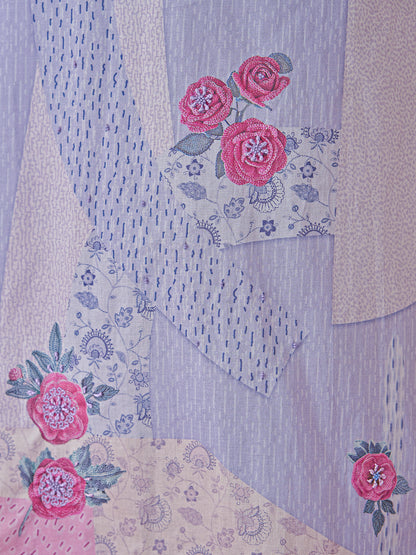 Suvya Blue Pure Cotton Unstitched Set with Exquisite Handwork
