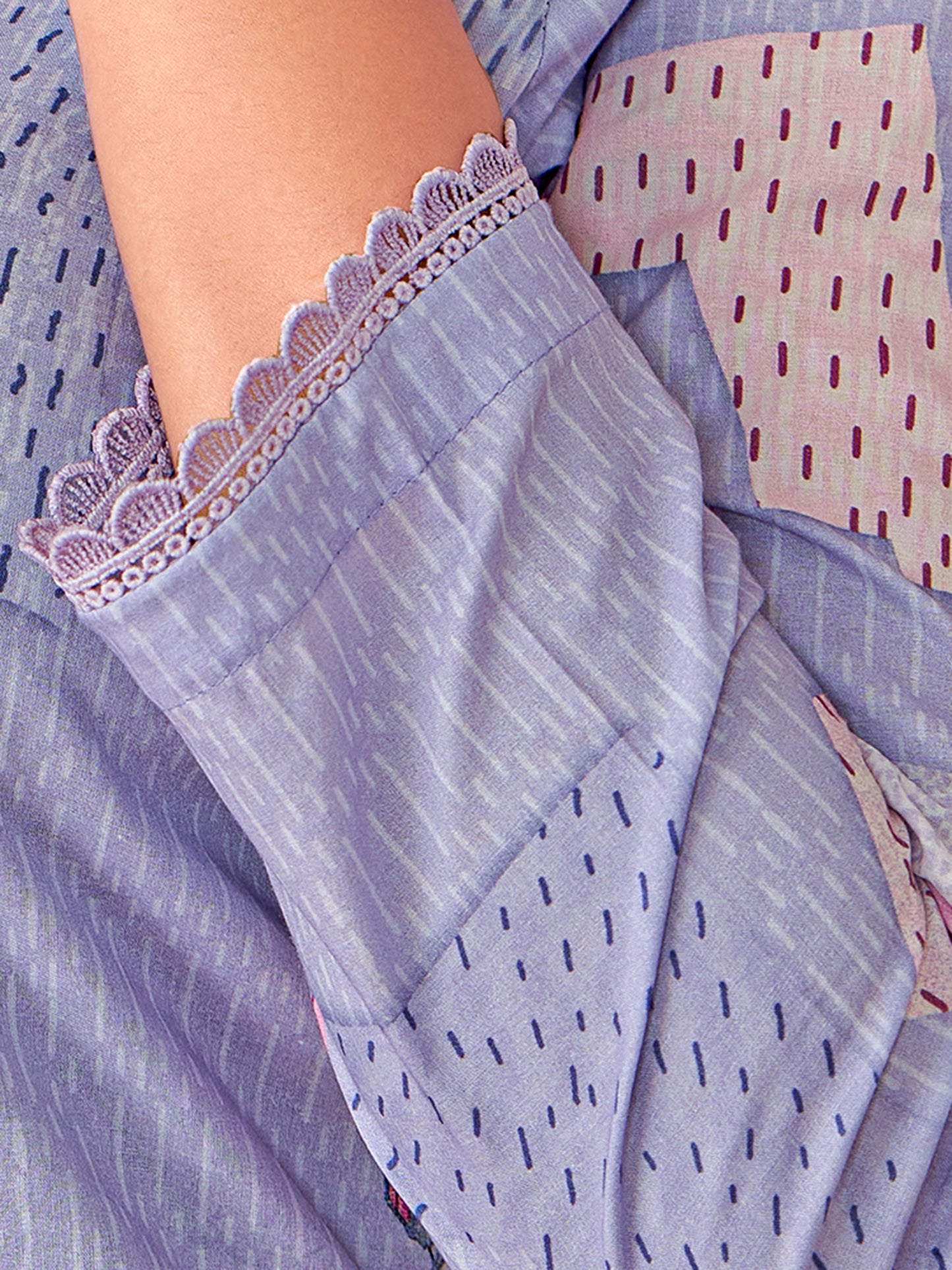 Suvya Blue Pure Cotton Unstitched Set with Exquisite Handwork