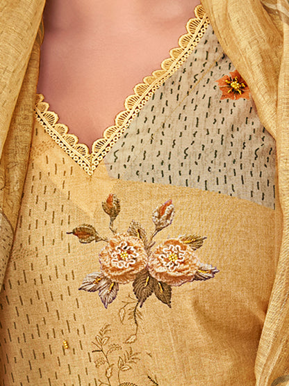 Suvya Yellow Pure Cotton Suit Set with Exquisite Handwork