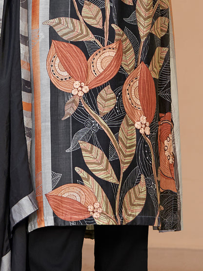 SAKHI BLACK  Muslin Unstitched Set With Fancy Handwork & threadle