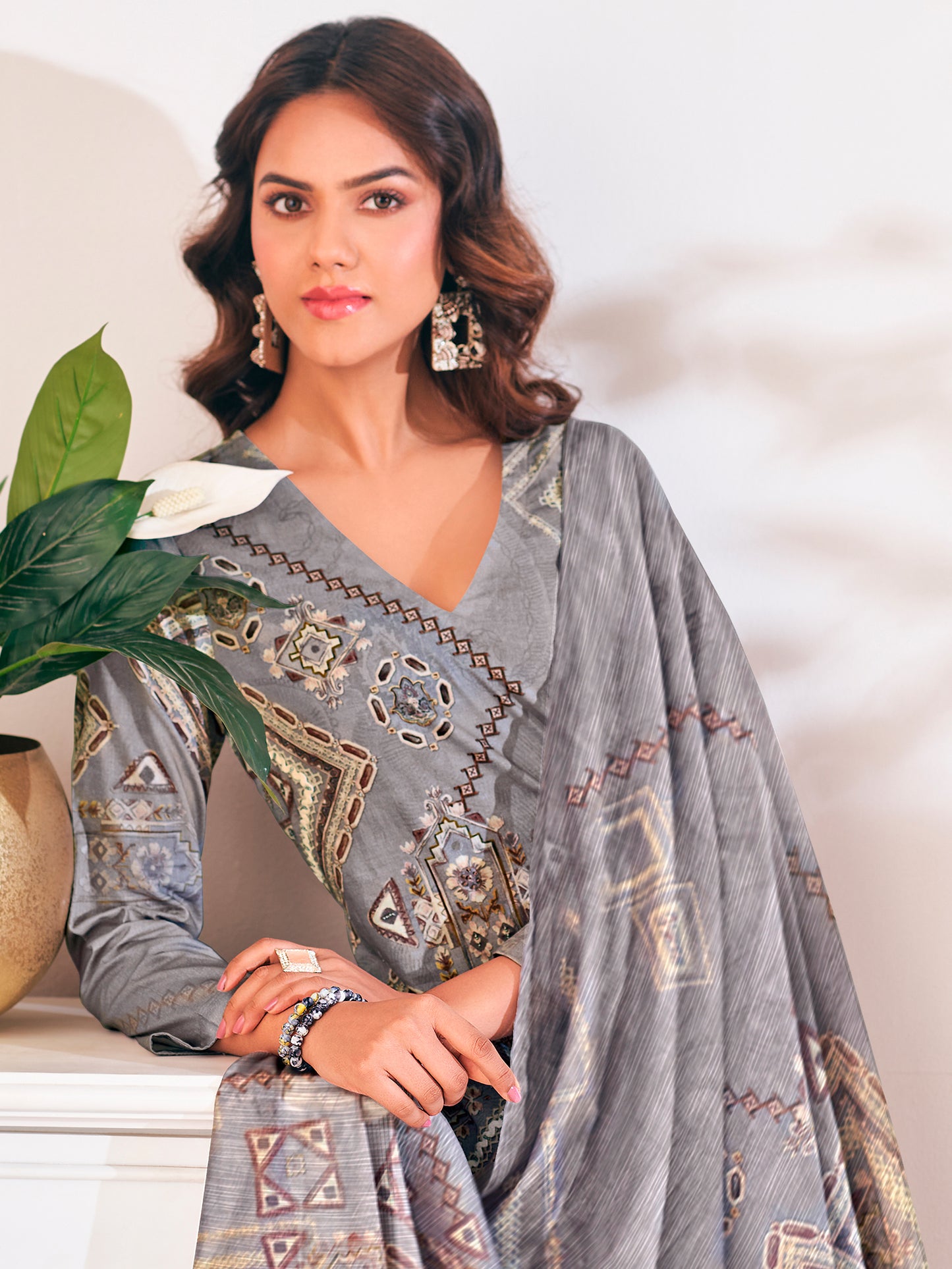Zerina Grey Radiance Pure Cotton Unstitched Set with Exquisite Handwork