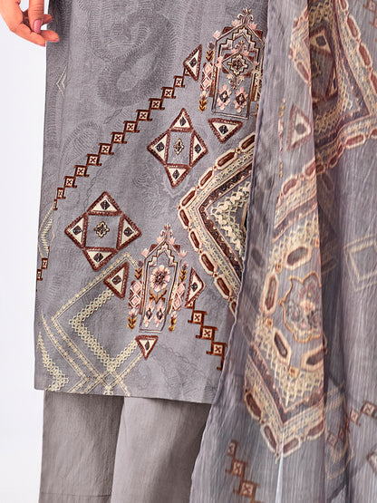 Zerina Grey Radiance Pure Cotton Unstitched Set with Exquisite Handwork