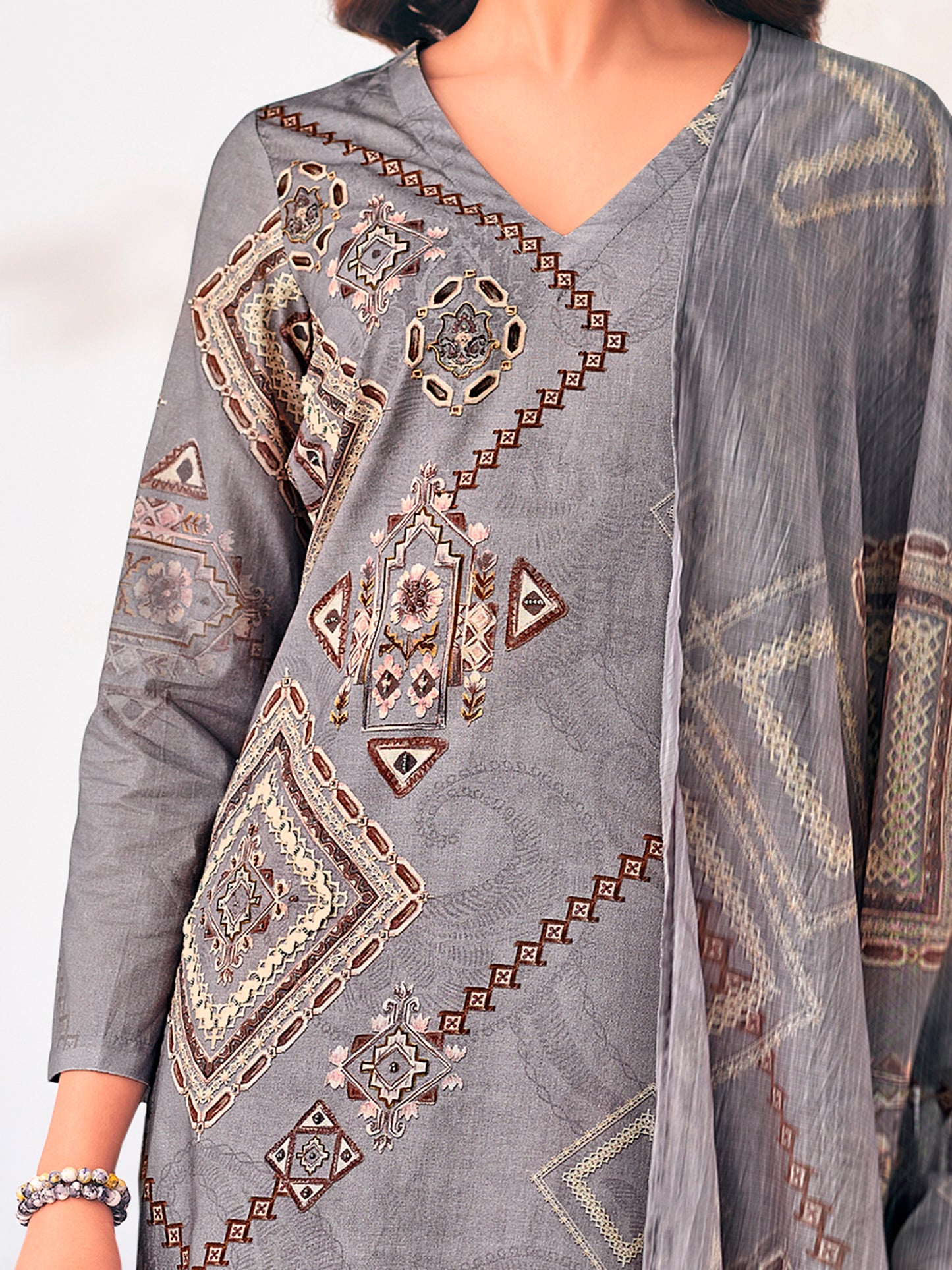 Zerina Grey Radiance Pure Cotton Unstitched Set with Exquisite Handwork