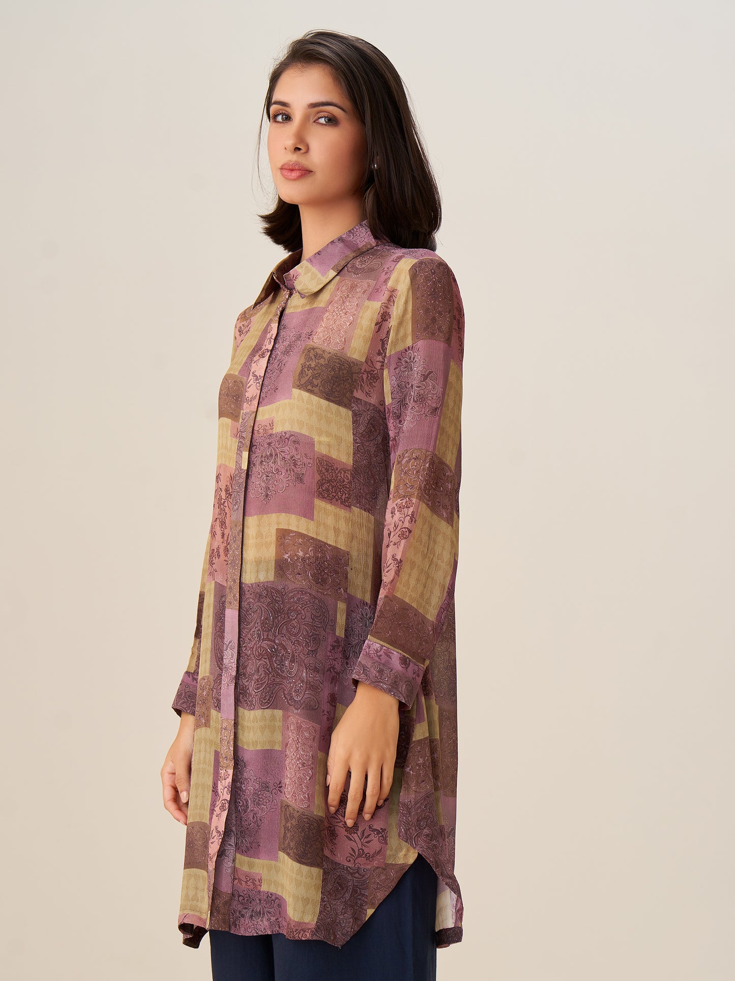 Elegant Digital Print Tunic Top