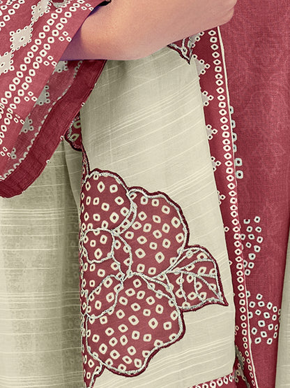Vrinda Dark Rust Cotton Elegance Unstitched Set with Fancy Handwork & Embroidery
