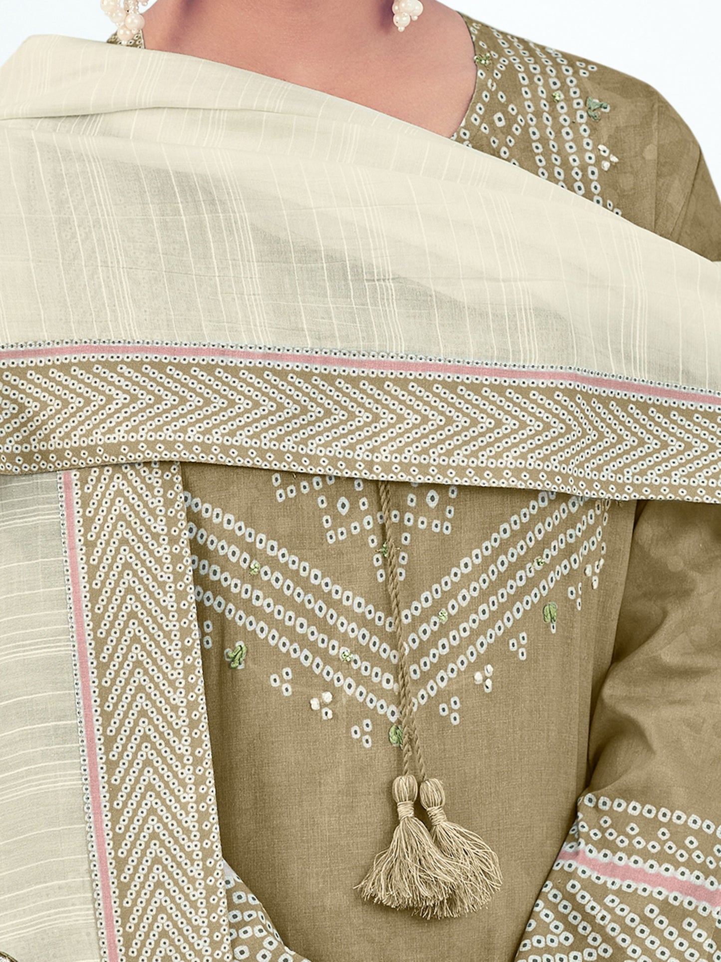 Vrinda Mehandi Elegant Cotton Unstitched Set with Intricate Handwork & Embroidery