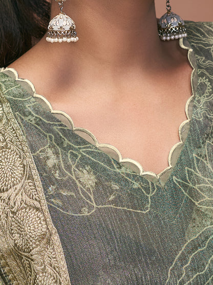 VADANYA DARKFOREST GREEN Pure Fancy Linen Zari Suit Set With Elegant Handwork, Embroidery & Threadal