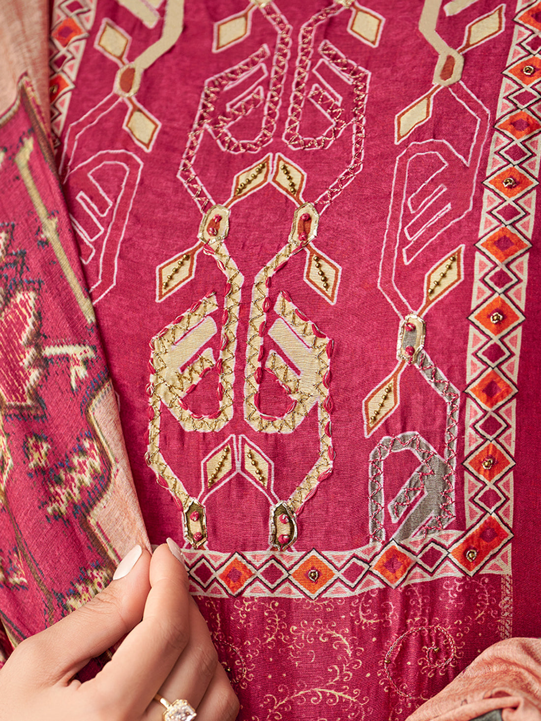 ANVESHA Reddish Maron - Muslin Suit Set With  Handwork