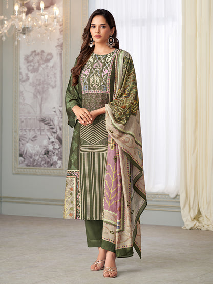 ANVESHA Mehendi - Muslin Suit Set With  Handwork