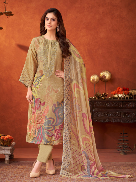 HIMANI Vibrant Yellow Pure Shimmer Tissue Suit Set with Handwork, Threadwork & Elegant Embroidery