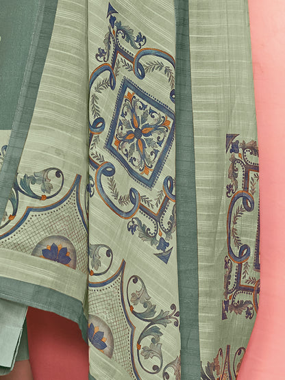 RAHEELA DUSTY TEAL Pure Cotton Unstitched Set with Intricate Handwork