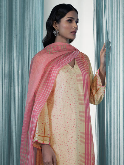 Lakeer Pink Pure Viscose Linen Suit Set with Elegant Handwork