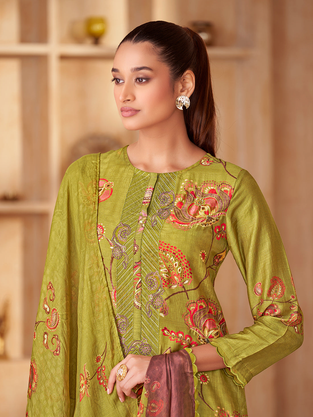 AKANSHA DARK LIRIL Muslin Unstitched Set With Fancy Handwork &Embroidery