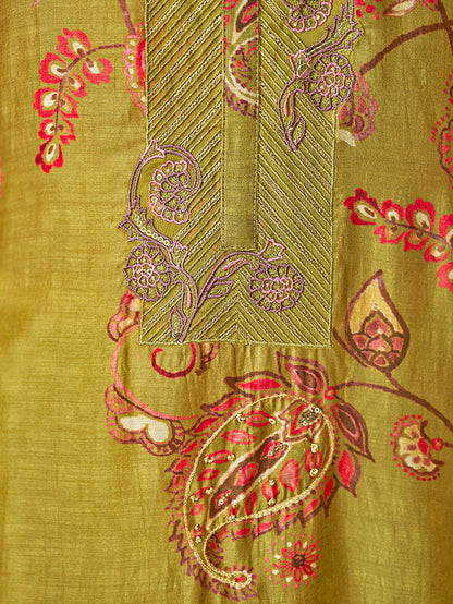 AKANSHA DARK LIRIL Muslin Unstitched Set With Fancy Handwork &Embroidery