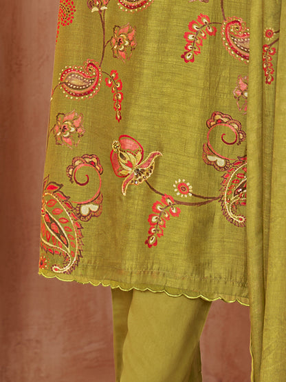 AKANSHA DARK LIRIL Muslin Unstitched Set With Fancy Handwork &Embroidery