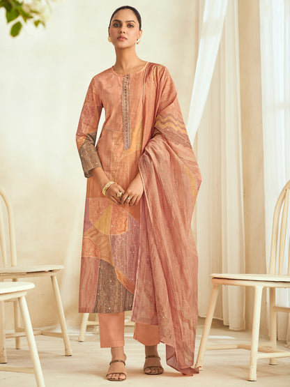 ALEENA LIGHT PEACH Pure Cotton Suit Set with Delicate Handwork