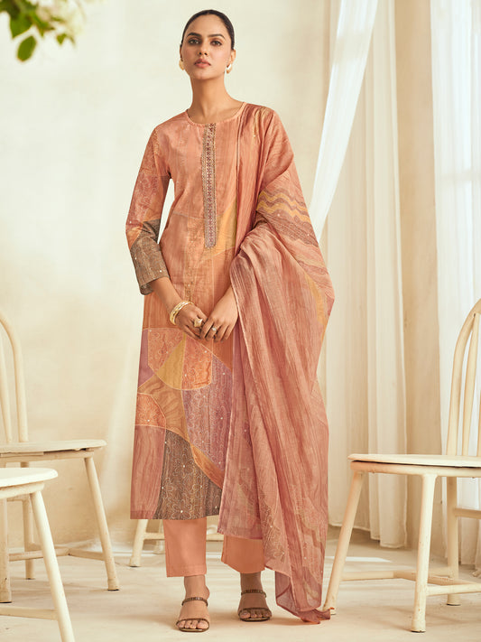 ALEENA LIGHT PEACH Pure Cotton Suit Set with Delicate Handwork