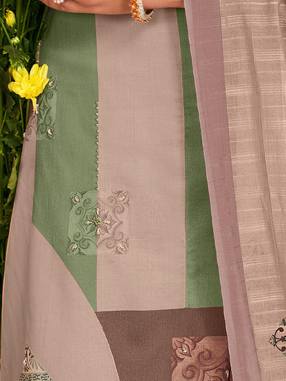 RAHEELA BEIGE  Pure Cotton Unstitched Set with Intricate Handwork