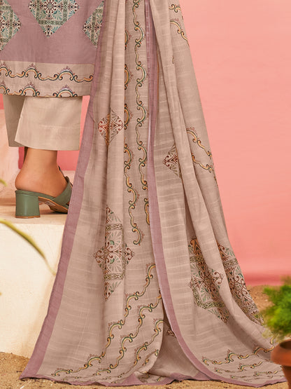 RAHEELA BEIGE  Pure Cotton Unstitched Set with Intricate Handwork