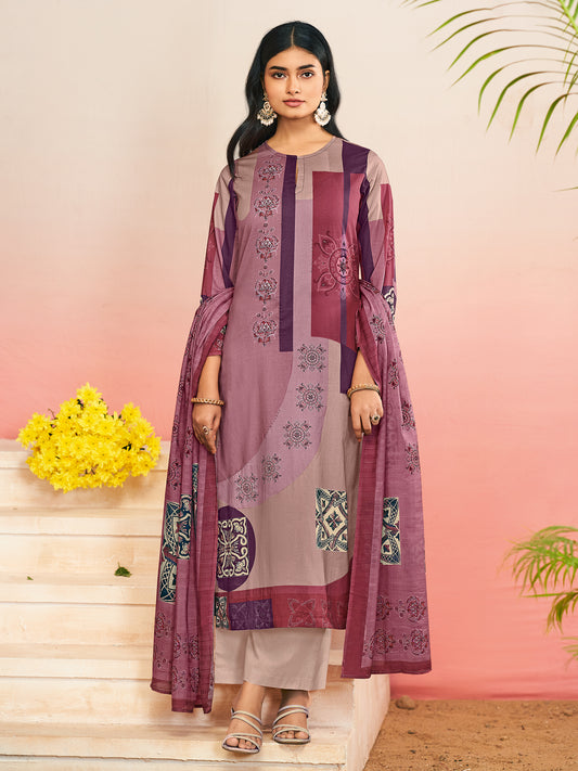 RAHEELA WINE  Pure Cotton Unstitched Set with Intricate Handwork